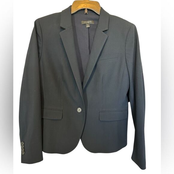 Ann Taylor Dark Gray Fully Lined One Button Cropped Wool Blend Blazer 8P - Picture 1 of 10